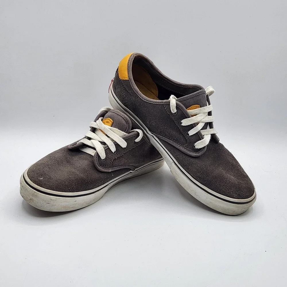 Vans Pro Skate Shoes Youth 6 Gray Suede Low‎ Top Sneakers Yellow Heel Patch